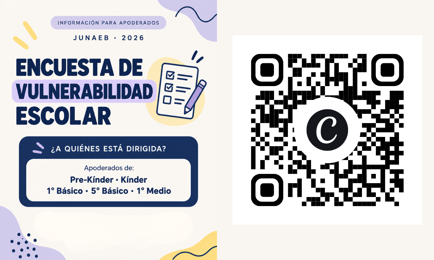 Afiche informativo de la Encuesta de Vulnerabilidad Escolar JUNAEB 2026
