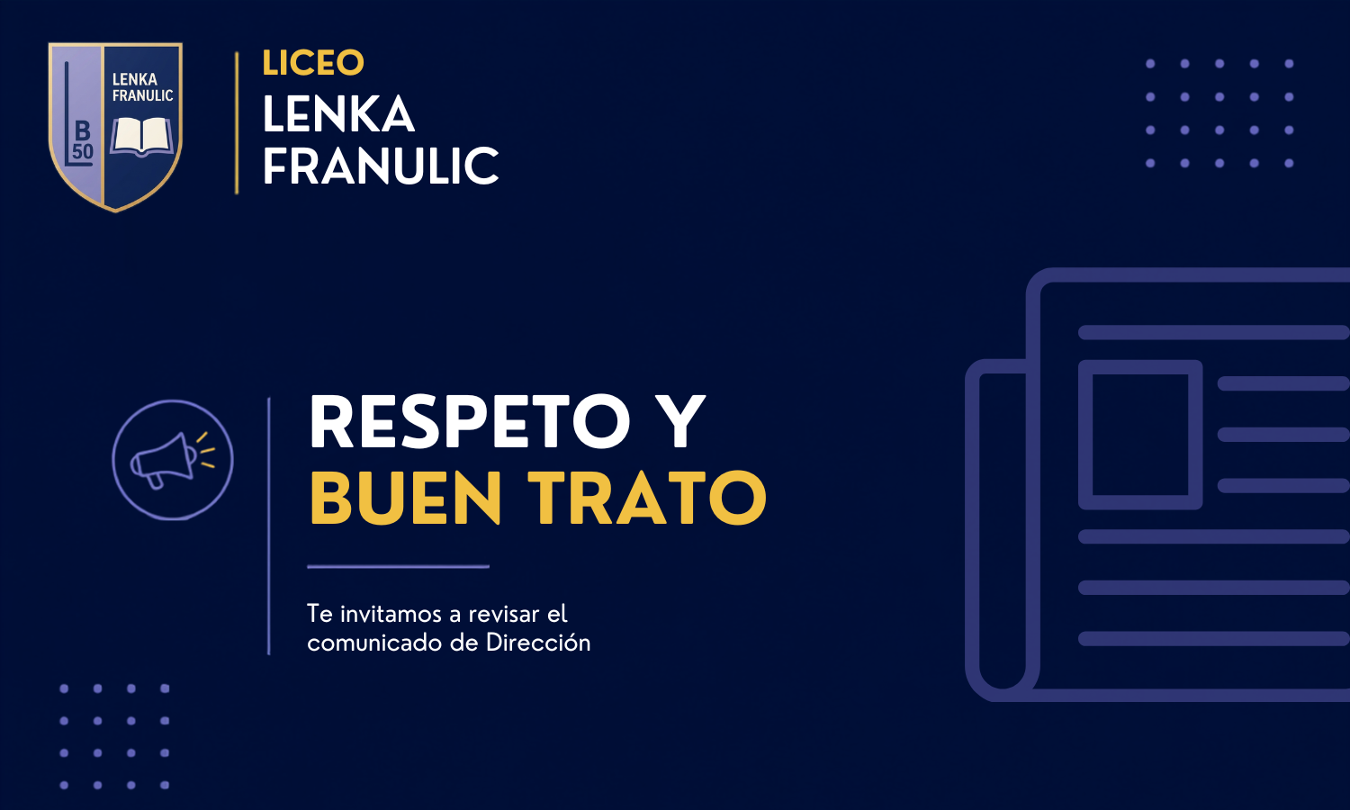 Portada del comunicado sobre respeto y buen trato en la comunidad educativa